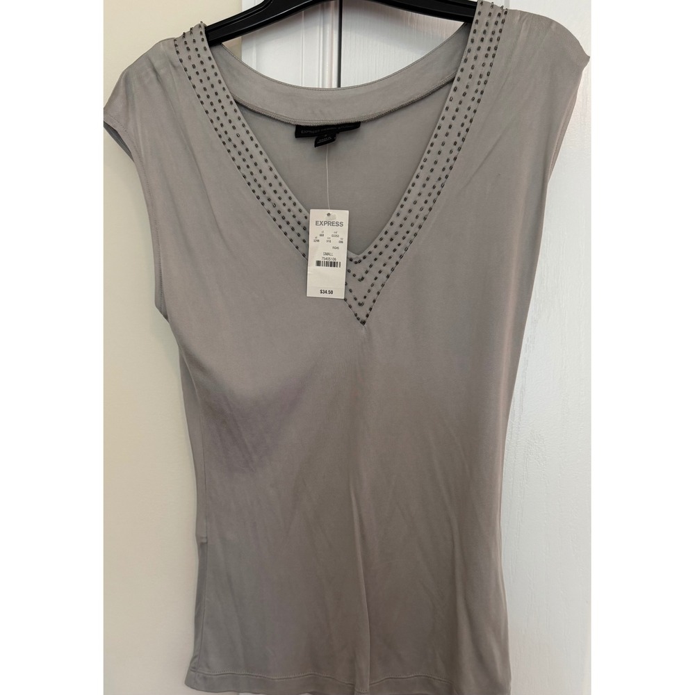 Express Design Studio Womens Gray Beaded V-Neck Sleeveless Top Size Small NWT